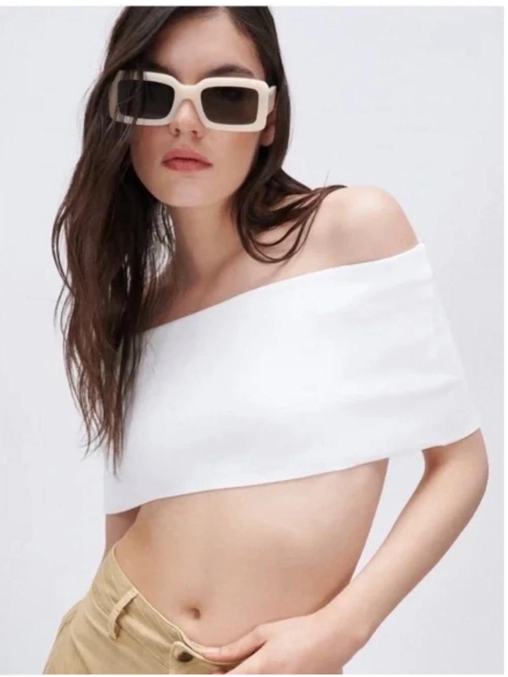 Zara White Off-Shoulder Bandeau Cropped Top